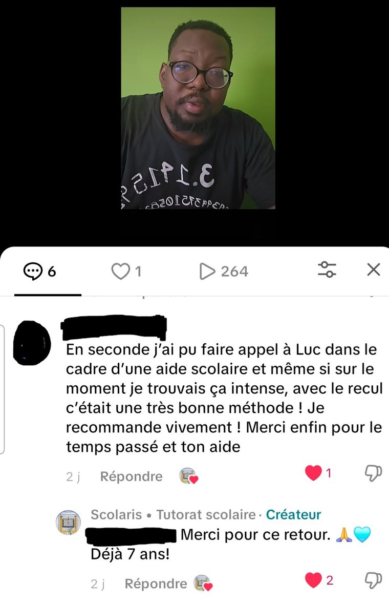 Capture d’un commentaire public laissé par un ancien élève